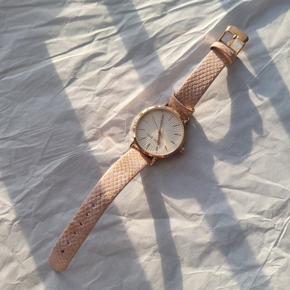 Nine West Rose Gold Pink Python Print Leatherette Band Watch